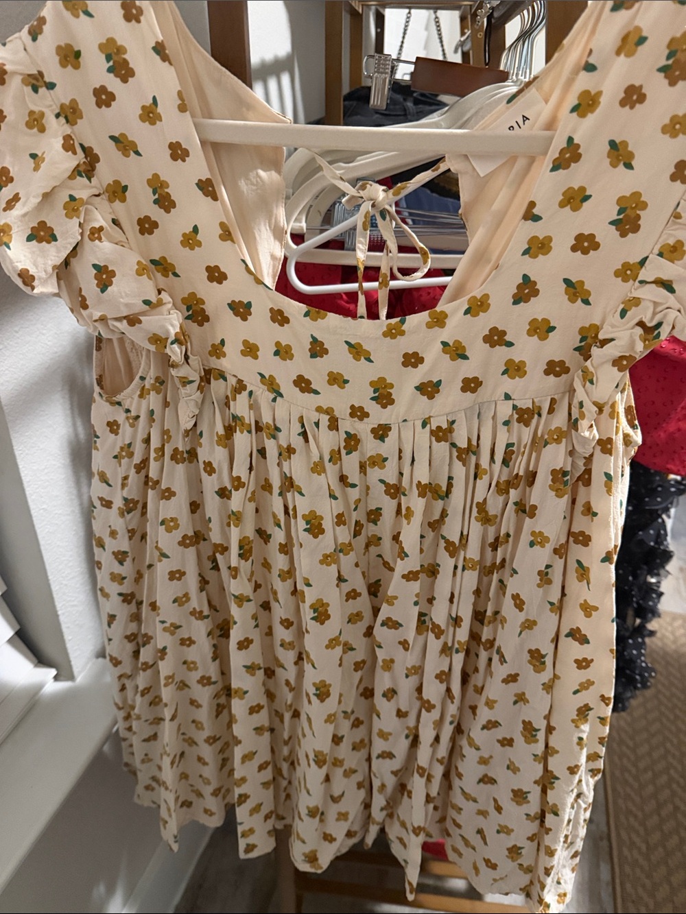 Cream Floral Romper  with Yellow-Green Flowers